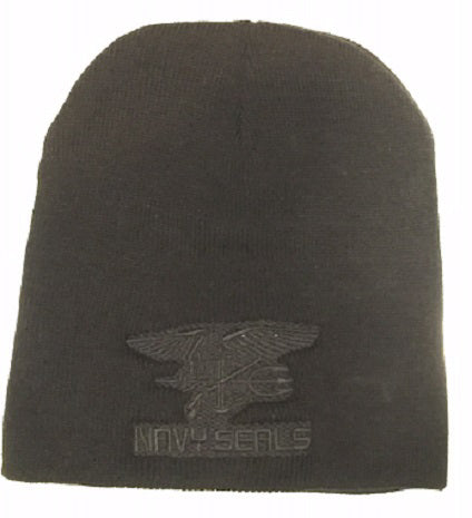 BLACK TOQUE WITH BLACK NAVY SEALS LOGO