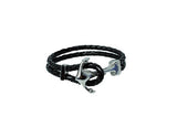 2 STRAP LEATHER BRACELET STAINLESS STEEL ANCHOR BLACK