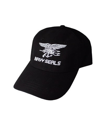 NAVY SEALS CAP LOW PROFILE WHITE ON BLACK