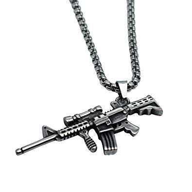 M4 assault rifle stainless steel necklace antique finish